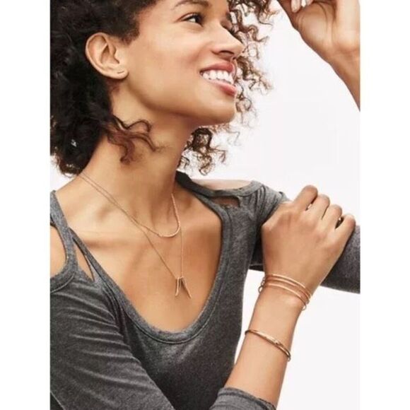 Stella & Dot Pave Inset Rose Gold Cuff Dainty Minimalist understated Elegant - Picture 3 of 8